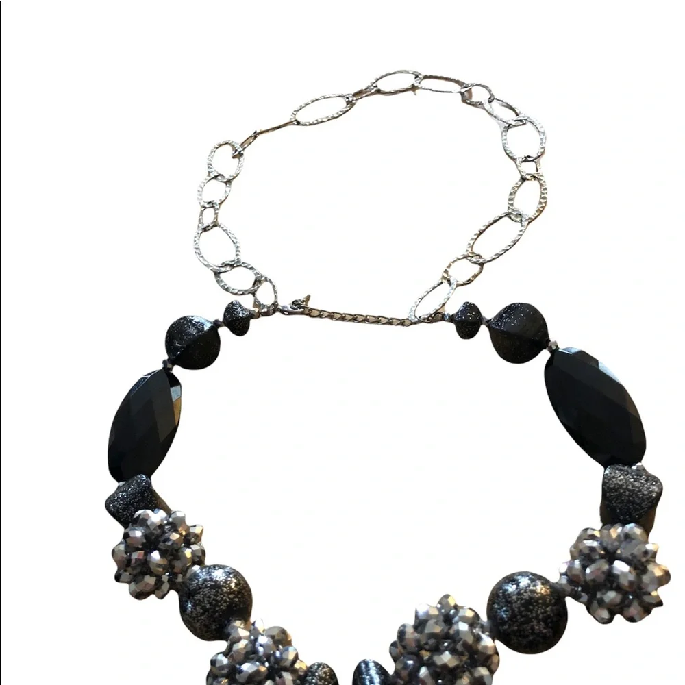Glam Goth Disco Silver Black Chunky‎ Glitter Beaded Double Chain Necklace